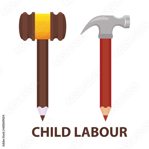 World day against child labour. stop child labour the world. vector illustration. Hammar Pencil  photo