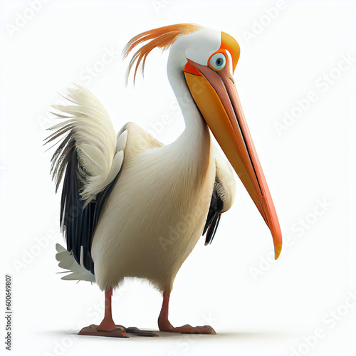 The great white pelican, cacrtoon hero isolated on white background. Generative AI