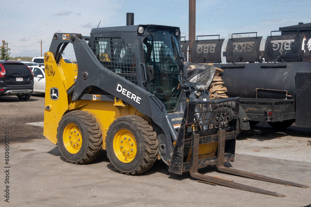 Calgary, Alberta, Canada. May 7, 2023. John Deere Series skid steers and compact track loaders