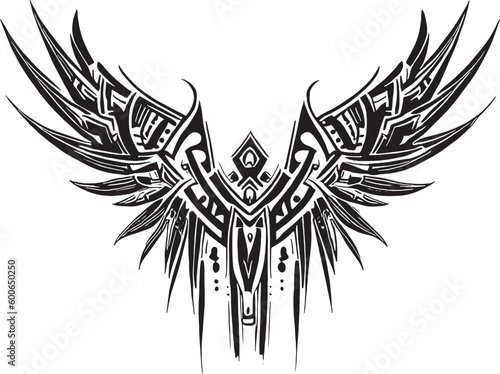 wings angel drawing vector black on white photo
