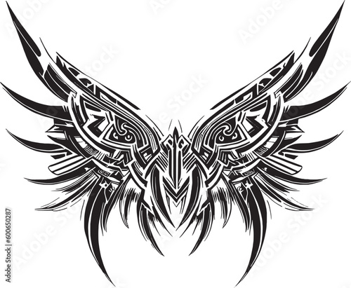 wings spread butterfly drawing vector black on white