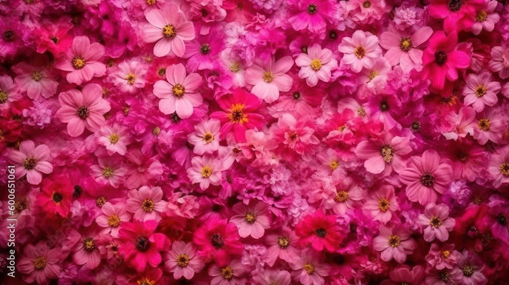  a large group of pink flowers are in a field of pink flowers.  generative ai