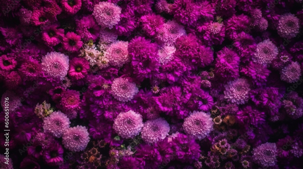  a large group of purple flowers in the middle of a field.  generative ai