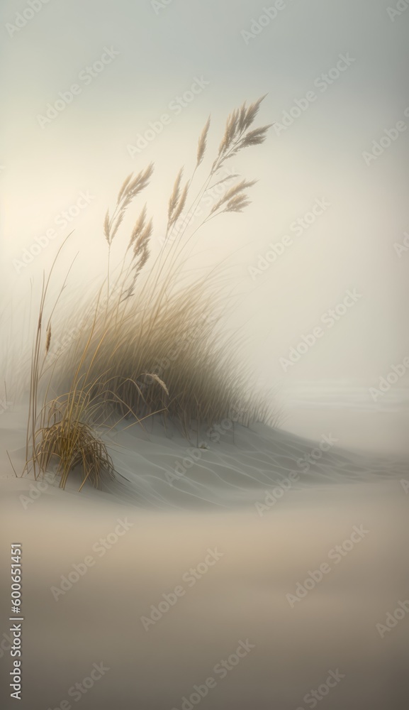 Fototapeta Landscape of clouds in the fog. Deserted sea side. Loneliness concept. Minimalism. Generative ai. 