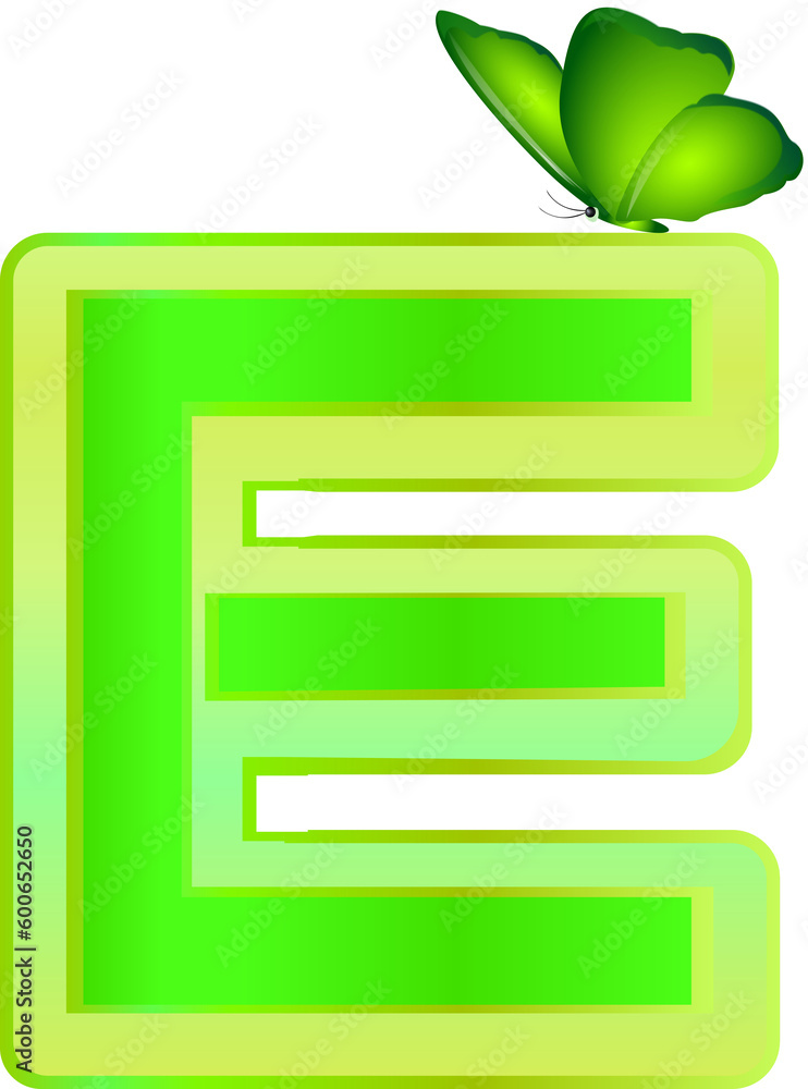 Fototapeta premium Butterfly with Green alphabet letter E