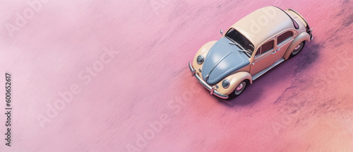 Childlike Whimsy: Pastel Background with Top View of Toy Car in the Corner - Generative AI photo