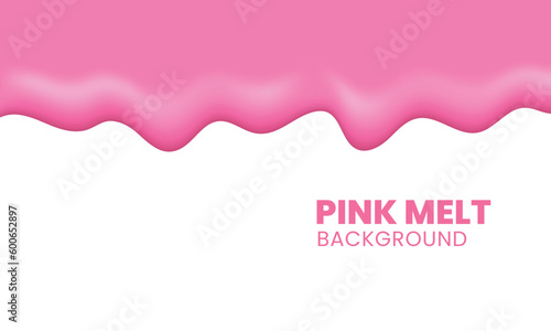 Strawberry cream melted on white background. Pink strawberry cream dripping background