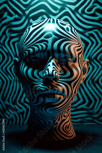Abstract op art 3d perfect head texturized, fashion photoshoot