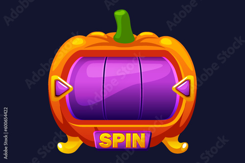 Halloween slot machine, button rotation. 2D game asset. Halloween Bonus Popup