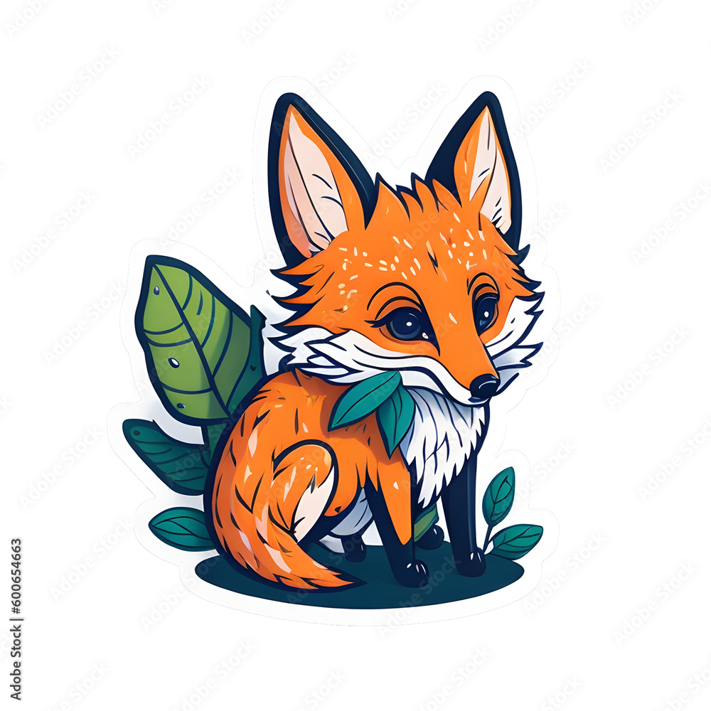 Obraz premium Fox Sticker illustration, Png Image Ready To Use. Animal Sticker Design Series