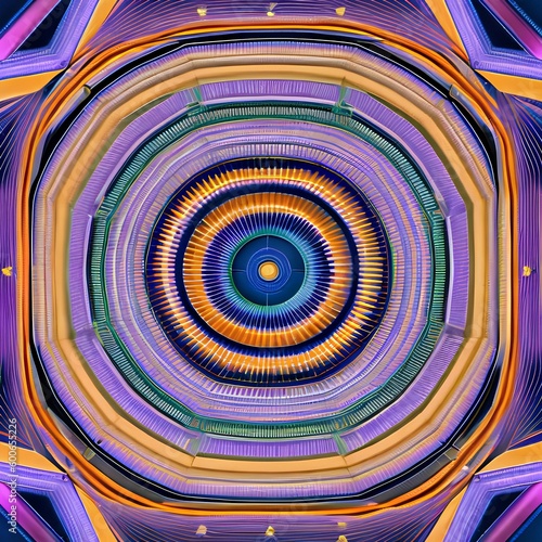 An optical illusion design with concentric triangles in shades of purple and blue2, Generative AI photo