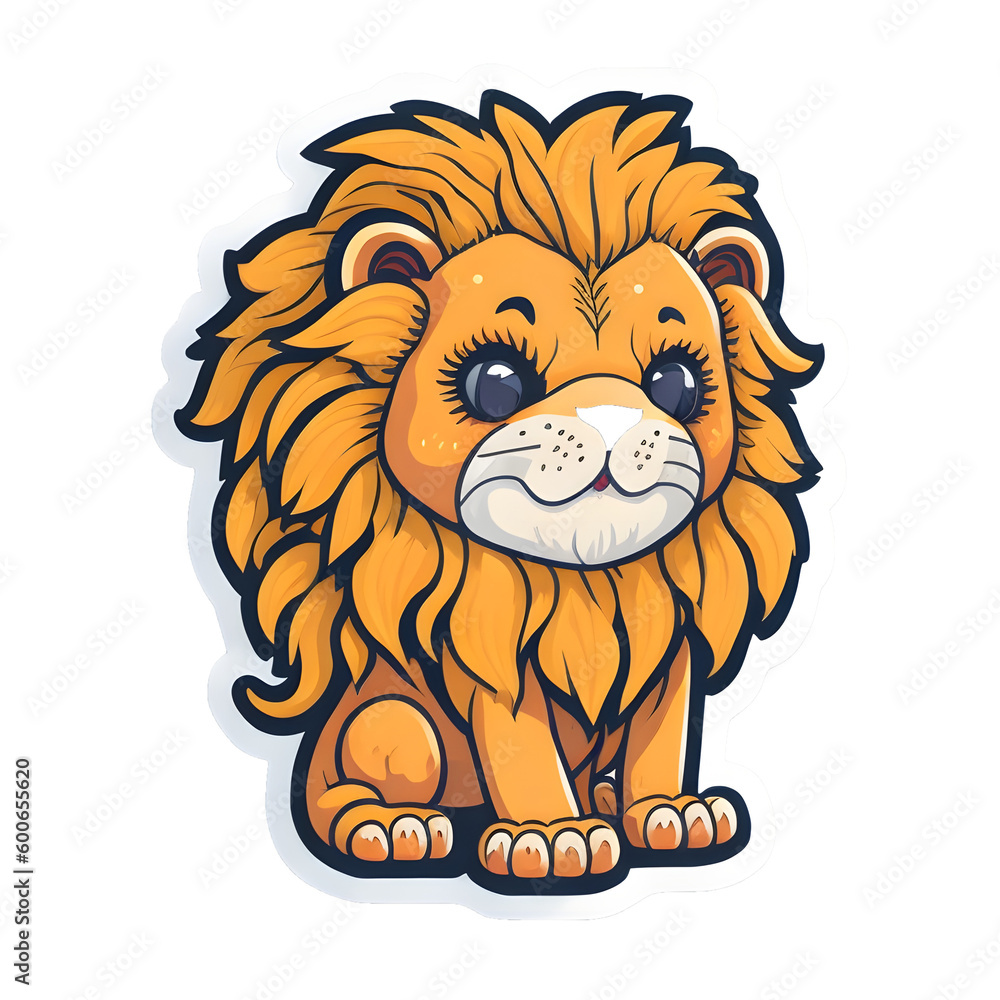 Obraz premium Lion Sticker illustration, Png Image Ready To Use. Animal Sticker Design Series