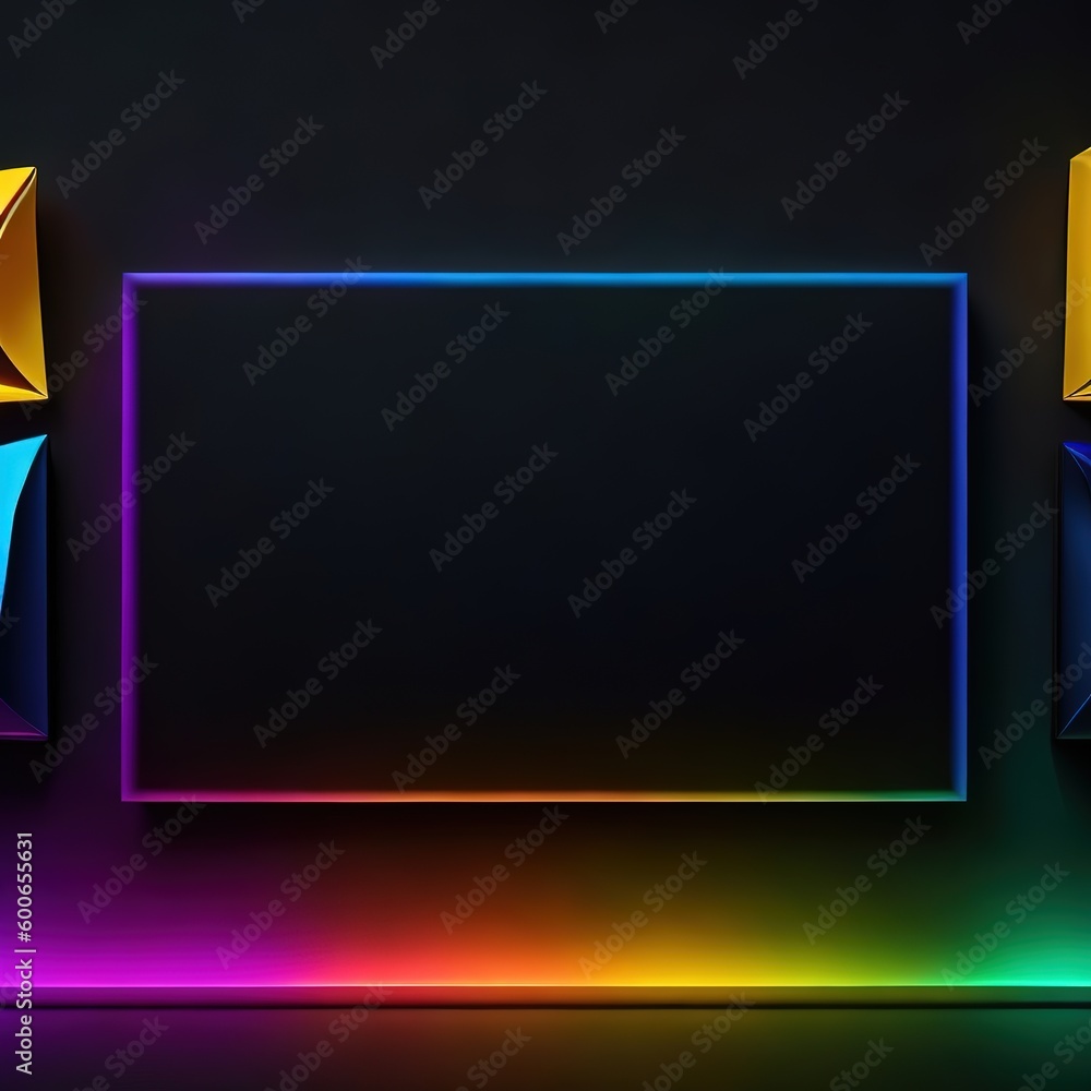 Empty blackboard on the wall in a black background. Colorful Light. Generative Ai. Empty blackboard on the wall in a black background. Colorful Light. Generative Ai.
