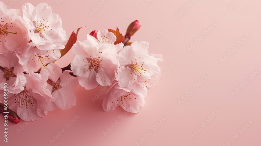  pink flowers on a pink background with space for text or image.  generative ai