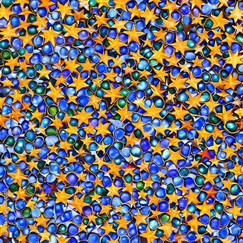 A tessellation of stars in various sizes and colors, shining in different directions3, Generative AI