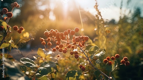  a bunch of berries that are on a bush in the sun. generative ai