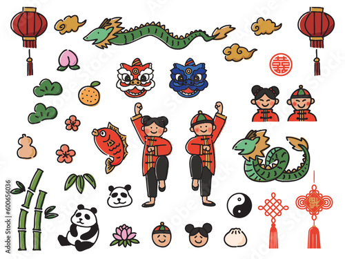 手描きの中華アイコンセット