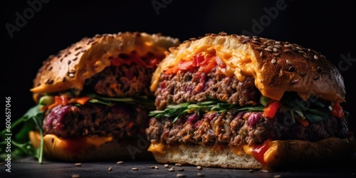 Vegan Burger Cut in Half  Tasty Plant-Based Fast Food  AI Generated