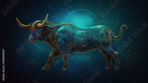  a blue bull with a spiral design on it s body.  generative ai