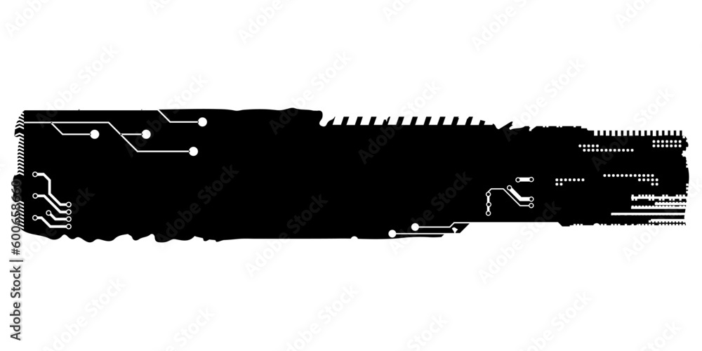 Obraz premium Rectangular design element silhouette in tech style isolated on white. Long tech plate with copy space. Clipart.