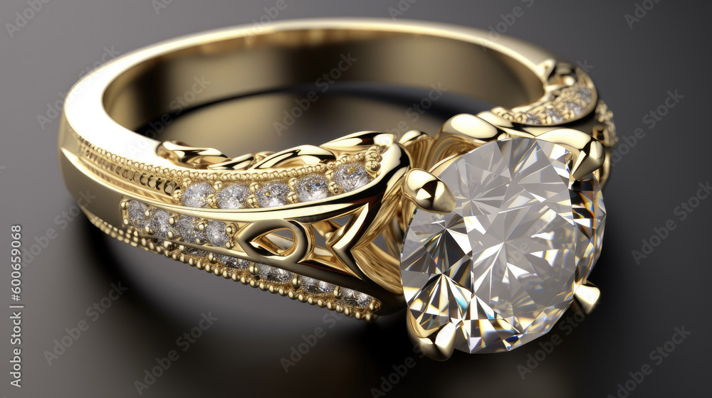 Golden Engagement Ring with Diamond 3d style with Generative AI Technology Golden Engagement Ring with Diamond 3d style with Generative AI Technology