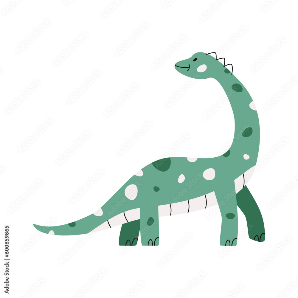 Naklejka premium Flat hand drawn vector illustration of brachiosaurus dinosaur