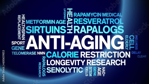 Anti-aging animated tag word cloud;text design animation kinetic typography seamless loop. photo