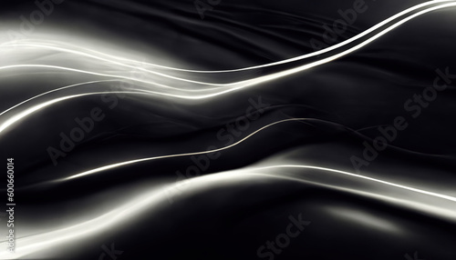 Glowing lines abstract background. Blur light curve. Defocused white smoke wave lines flow soft texture on dark black art illustration.