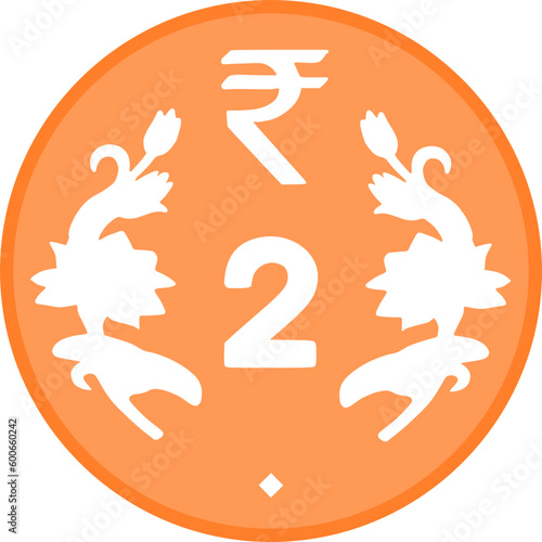 Orange Color 2 Rupee Coin Graphic Design
