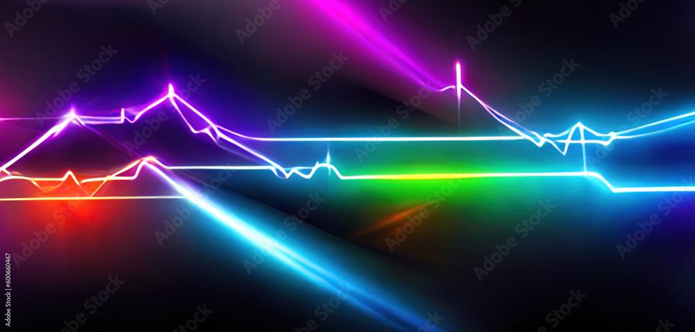 Light stroke blur neon glow. Electric flash. Defocused bright blue purple green color zigzag lines light flare on dark black art illustration abstract background. Light stroke blur neon glow. Electric flash. Defocused bright blue purple green color zigzag lines light flare on dark black art illustration abstract background.