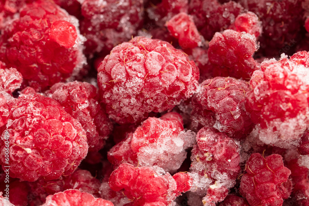 Frozen raspberries and blackberries close-up macro photography