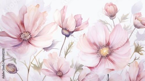  a painting of pink flowers on a white background with a yellow center.  generative ai