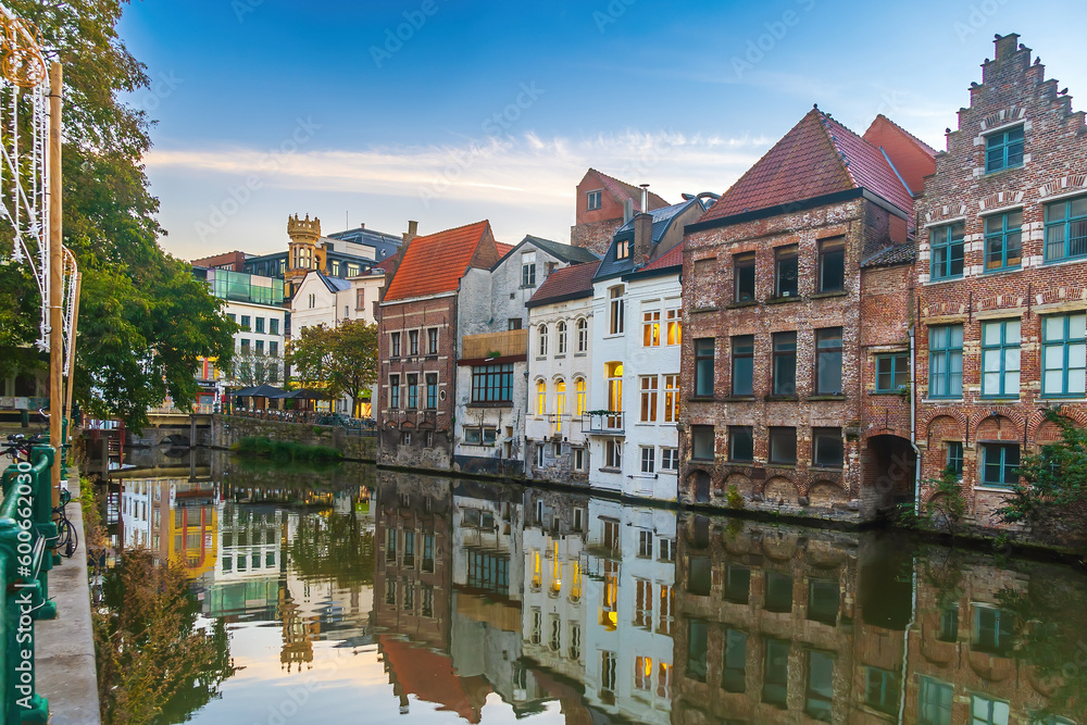 View of  historic city of downtown Ghent, cityscape of Belgium