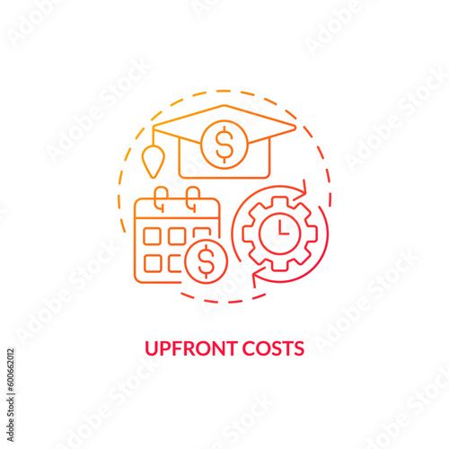 Upfront costs red gradient concept icon. University higher education. College fee. Education assistance. Student debt. Bank loan abstract idea thin line illustration. Isolated outline drawing