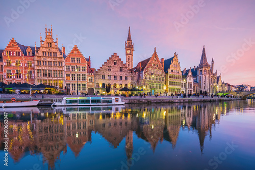 View of historic city of downtown Ghent, cityscape of Belgium