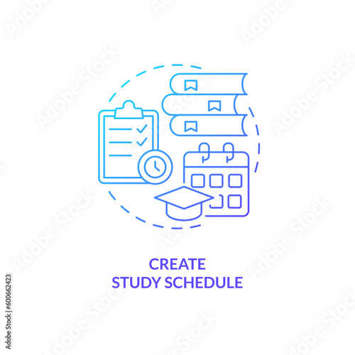 Create study schedule blue gradient concept icon. Homeschooling. Academic improvement. Action plan. Time management. Academic success abstract idea thin line illustration. Isolated outline drawing