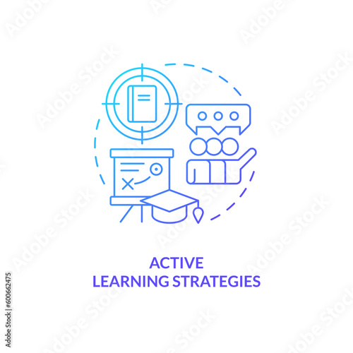 Active learning strategy blue gradient concept icon. Learning strategy. College student. Teaching method. Class activity. Adult learners abstract idea thin line illustration. Isolated outline drawing