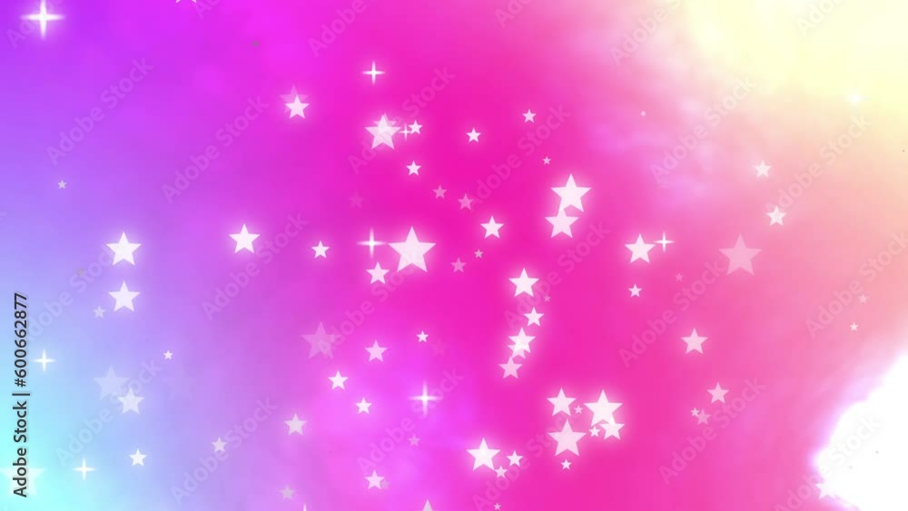 ピンクや紫や水色の虹色グラデーションに、星やキラキラの輝きが舞う幻想的な背景ビデオ素材 ピンクや紫や水色の虹色グラデーションに、星やキラキラの輝きが舞う幻想的な背景ビデオ素材