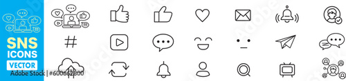 Social Media Social Network Service Icon collection set line editable stroke icons. 