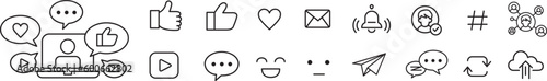 Social Media Social Network Service Icon collection set line editable stroke icons. 