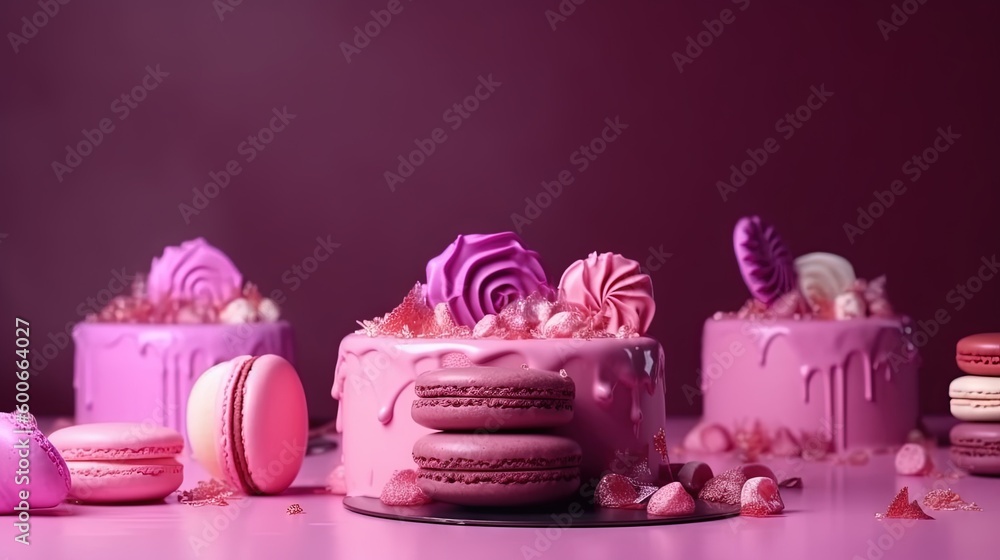 a pink cake with pink frosting and pink candies. generative ai a pink cake with pink frosting and pink candies. generative ai