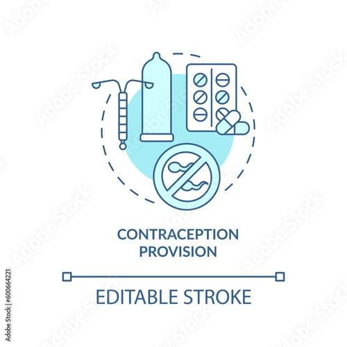 Contraception provision turquoise concept icon. Contraceptive method. Reproductive health. Sexual healthcare abstract idea thin line illustration. Isolated outline drawing. Editable stroke