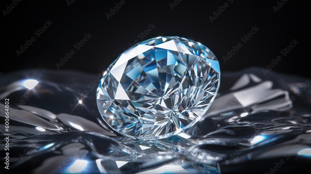 a diamond is shown on a shiny surface with a black background. generative ai a diamond is shown on a shiny surface with a black background. generative ai
