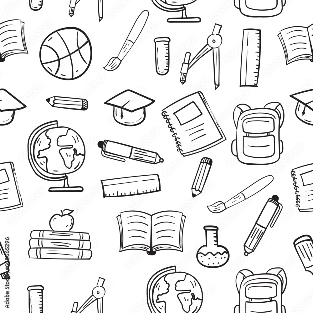 Obraz premium Seamless school doodle pattern with a black and white color suitable for background or texture
