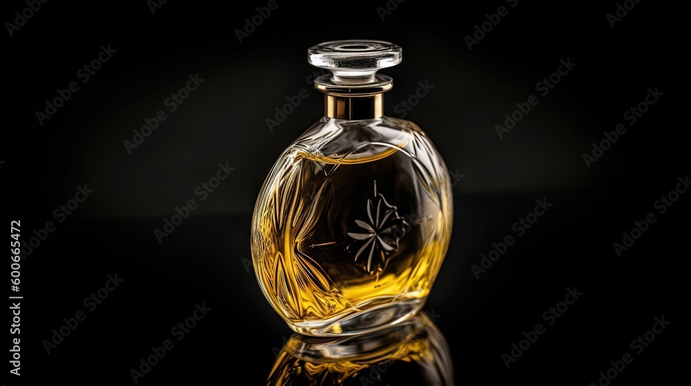 a glass bottle with a black background and a black background. generative ai a glass bottle with a black background and a black background. generative ai