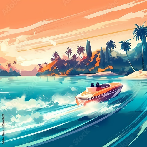 Speed Boat Illustration Design. Generative AI  © premiumdesign