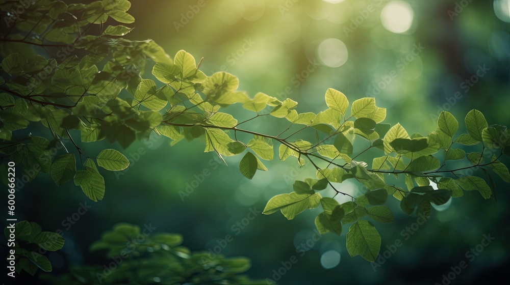  a close up of a tree branch with leaves on it.  generative ai