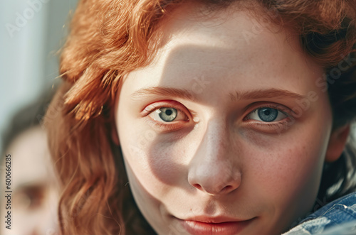 Portrait of smiling redhead teenage girl. Generative AI, Generative AI photo