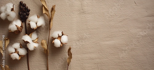 cotton branch with copy space banner background, Generative Ai