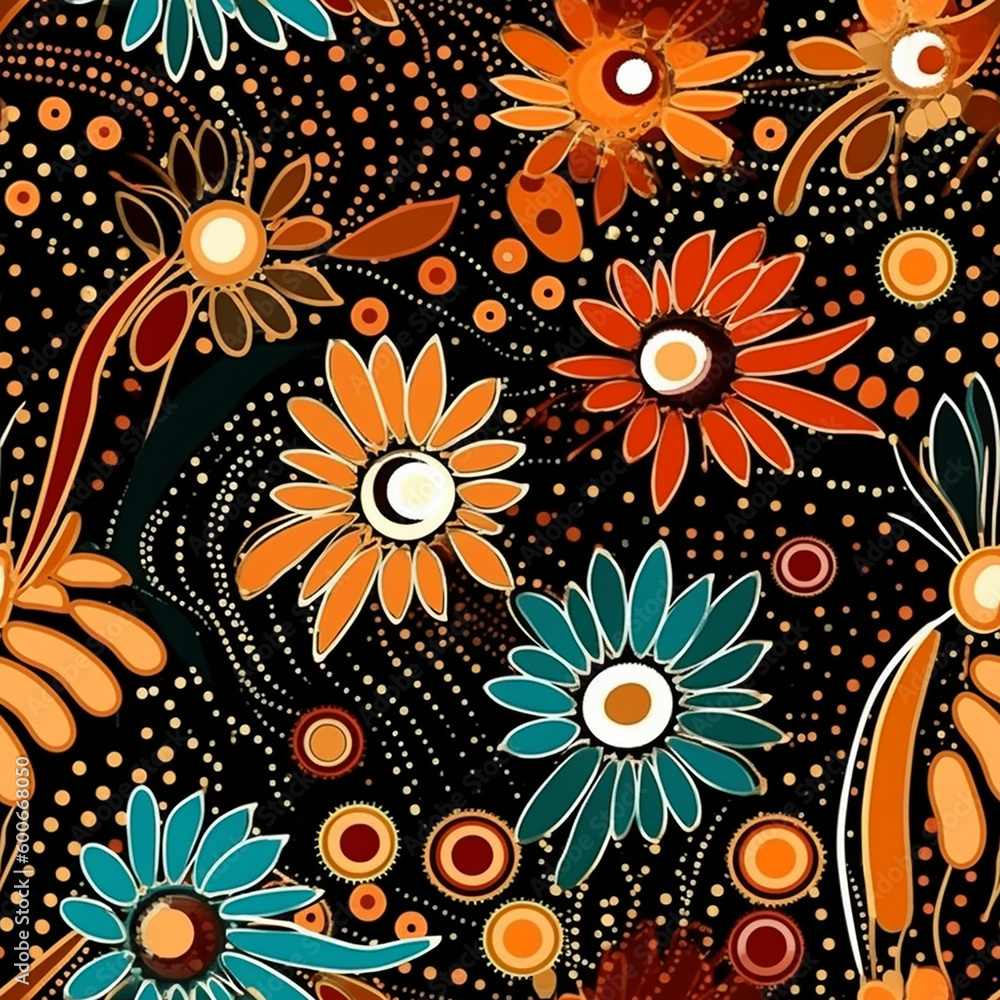 Aboriginal-inspired dotted floral seamless pattern Aboriginal-inspired dotted floral seamless pattern